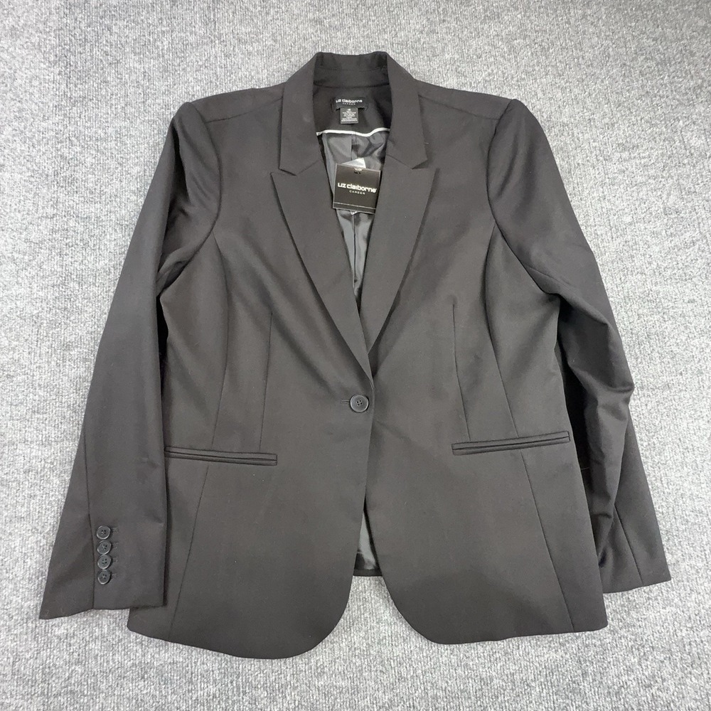 Liz Claiborne Suit Jacket Womens 16 Black 1-Button Career Stretch Blazer 8141301